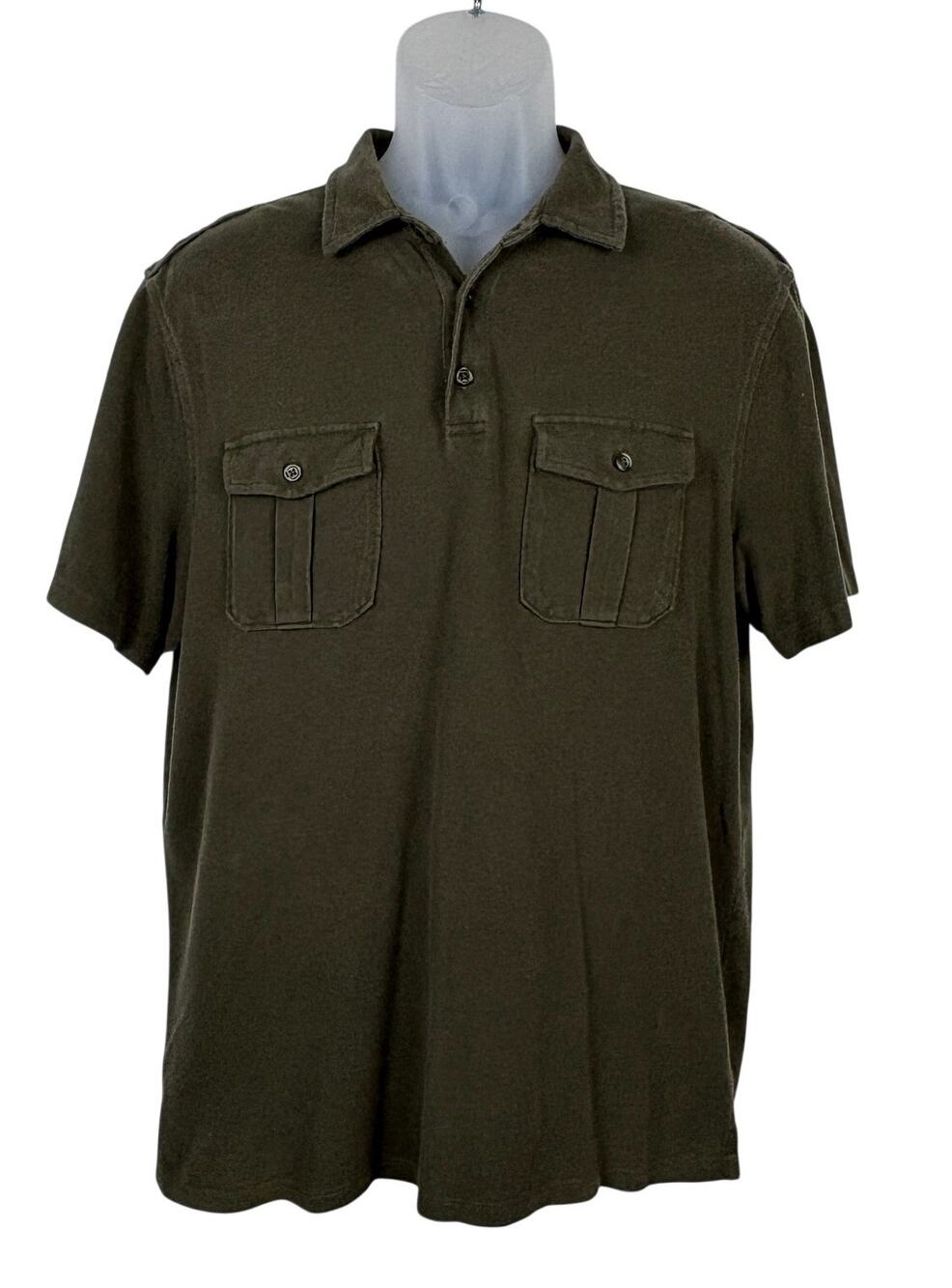 Banana Republic Flap Pocket Short Sleeve Polo Shirt Sunwashed Olive Army Green L